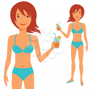 Illustration of young cute girl in swimsuit.
