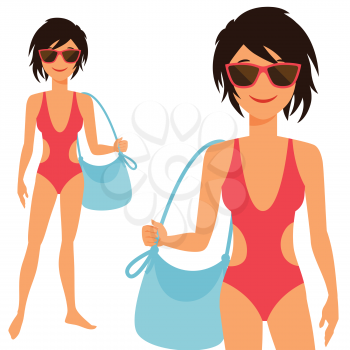 Illustration of young cute girl in swimsuit.