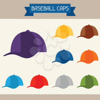 Baseball caps colored templates for your design in flat style.