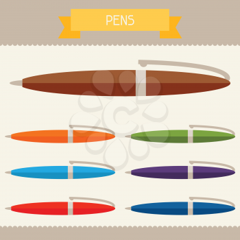 Pens colored templates for your design in flat style.