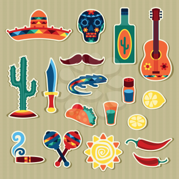Collection of mexican stickers in native style.
