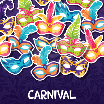 Celebration festive background with carnival masks stickers.