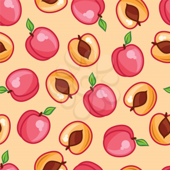 Seamless pattern with stylized fresh ripe peaches.