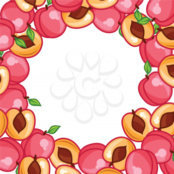 Background design with stylized fresh ripe peaches.