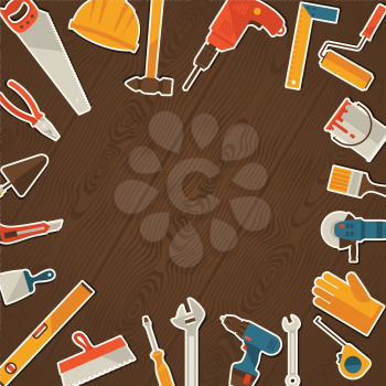 Repair and construction illustration with working tools icons.