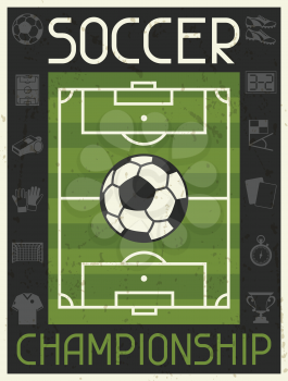 Soccer Championship. Retro poster in flat design style.