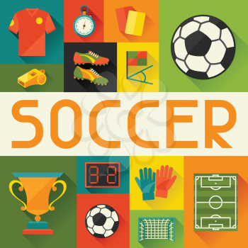 Sports background with soccer (football) flat icons.