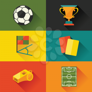 Soccer (football) icon set in flat design style.