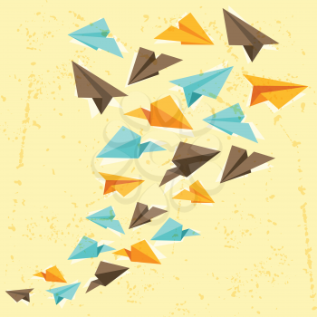Illustration of paper planes on the grunge background.