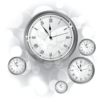 Stylish vector background with silver glossy watches.