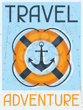 Travel Adventure. Nautical retro poster in flat design style.