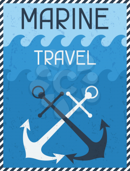 Marine Travel. Nautical retro poster in flat design style.