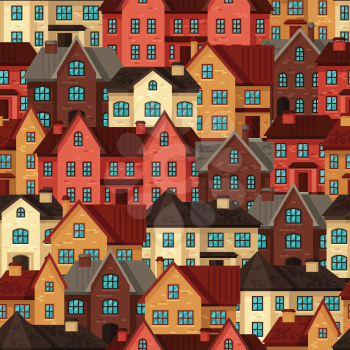 Town seamless pattern with cottages and houses.
