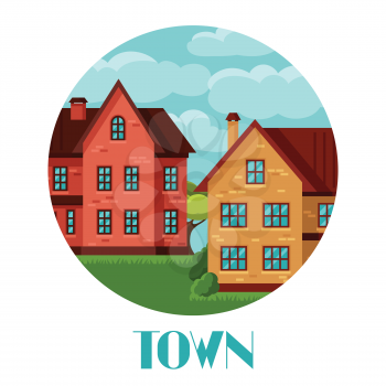 Town background design with cottages and houses.