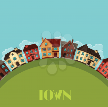 Town background design with cottages and houses.