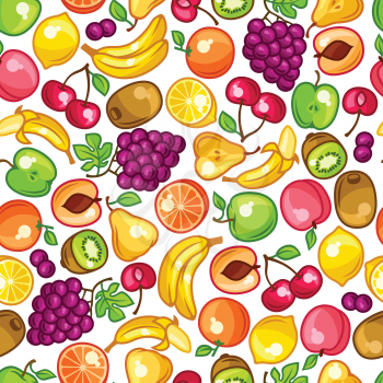 Seamless pattern with stylized fresh ripe fruits.