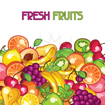 Background design with stylized fresh ripe fruits.