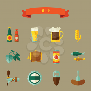 Beer icon and objects set for design.