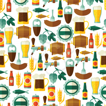 Seamless pattern with beer icons and objects.