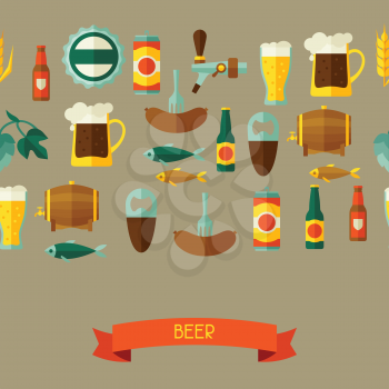 Seamless pattern with beer icons and objects.