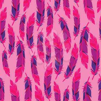 Colorful seamless pattern with bright abstract transparent feathers.