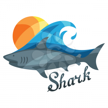 Bright illustration or print with shark for t-shirts.