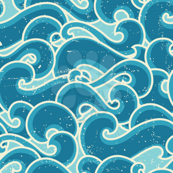 Grunge retro seamless pattern with abstract curly waves.