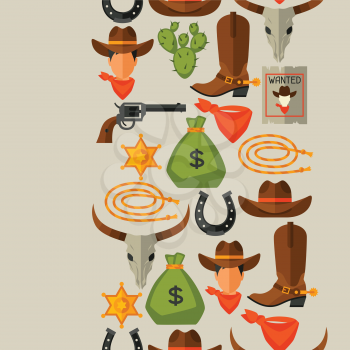 Wild west seamless pattern with cowboy objects and design elements.