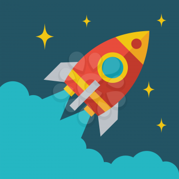 Start up business rocket concept illustration in flat style.