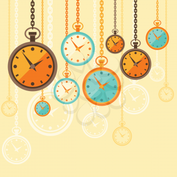 Background with retro watches in flat style.