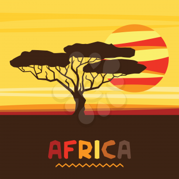 African ethnic background with illustration of savanna.