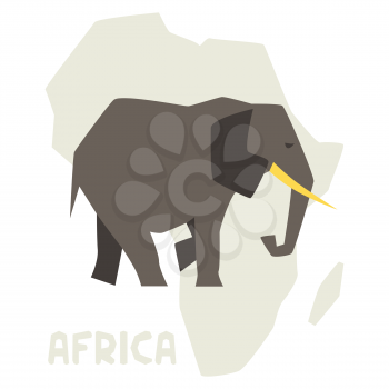 Simple illustration of elephant on background africa map.