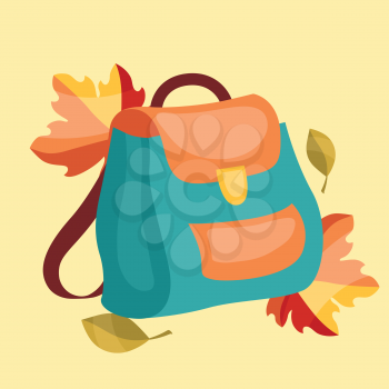 Book bag backpack school bag with autumn leaves.