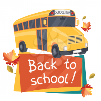Back to school background with illustration of yellow bus.