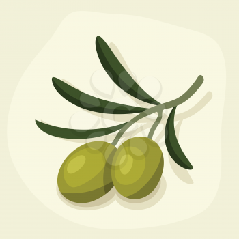 Stylized vector illustration of fresh ripe olive branch.