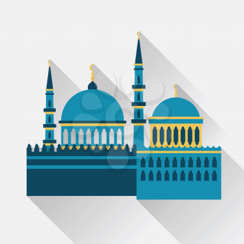 Islamic greeting card with mosque in flat design style.