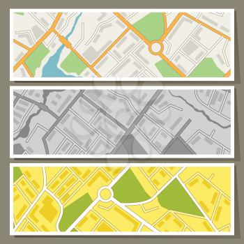 City map abstract horizontal banners vector background.