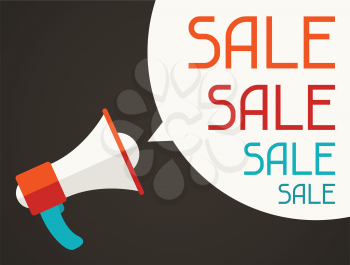 Sale poster with megaphone in flat design style.