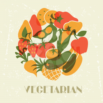 Vegetarian food. Background design with stylized vegetables.