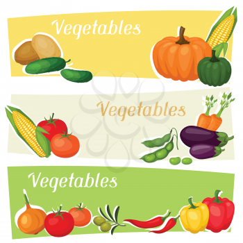 Horizontal banners with fresh ripe stylized vegetables.
