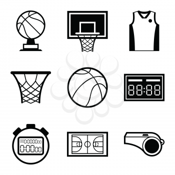 Basketball icon set in flat design style.