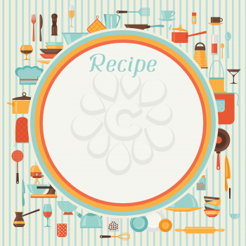 Recipe background with kitchen and restaurant utensils.