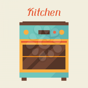 Card with kitchen oven in retro style.