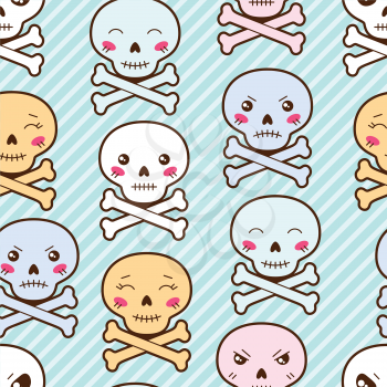 Seamless kawaii cartoon pattern with cute skulls.