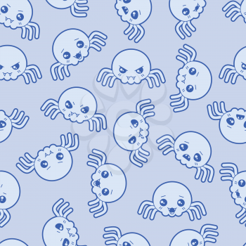 Seamless kawaii cartoon pattern with cute spiders.