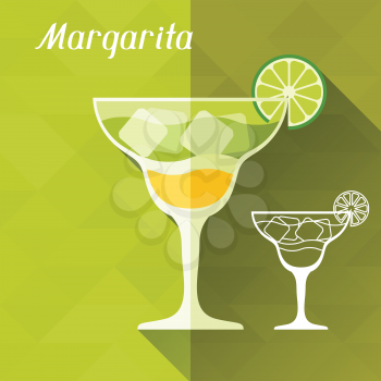 Illustration with glass of margarita in flat design style.