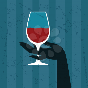 Illustration with glass of wine and hand.