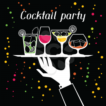 Party invitation with alcohol drinks and cocktails.