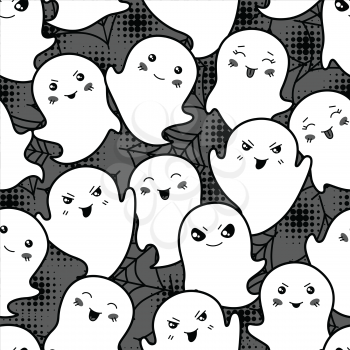 Seamless halloween kawaii cartoon pattern with cute ghosts.