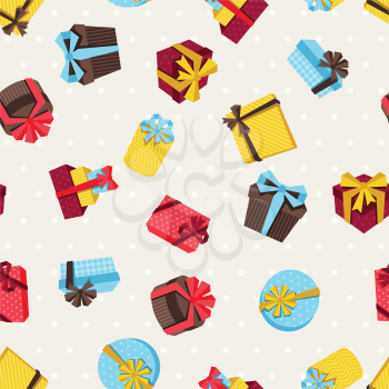 Seamless celebration pattern with colorful gift boxes.